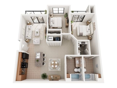 Floor plan for 2 beds, 2 baths, 1139 sqft